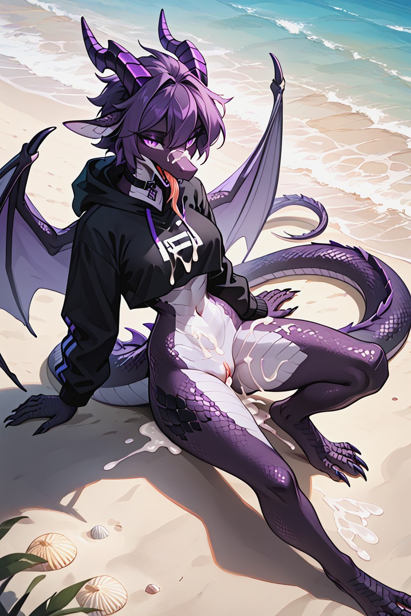 Black Cropped Hoodie, Snake Tongue Out, Highly Detailed Furry AI Porn