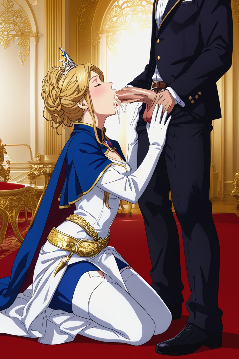 Fully Clothed, Fancy Royal Belt, Wearing Princess White Gown Dress AI Gay Porn