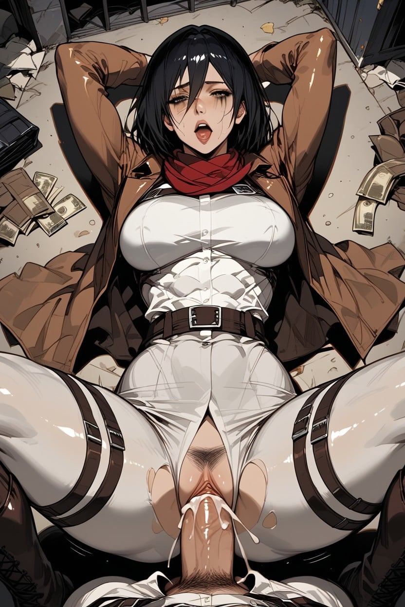 Black Hair, Arms Up, Mikasa Ackerman From Attack On Titan Hentai AI Porn