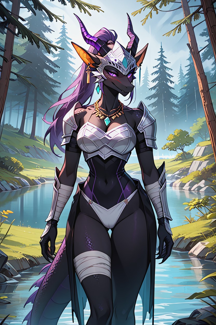 Large Eyes, A Helmet With Horns Sticking Out, Black Skin Furry AI Porn