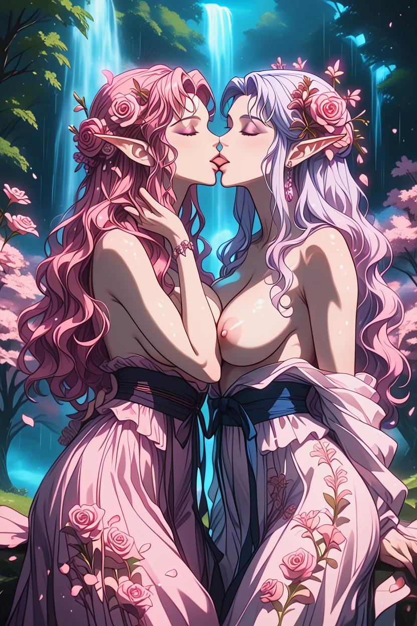 Romantic Nature Scene, Petal Jewelry, Super Detailed Hentai AI Porn