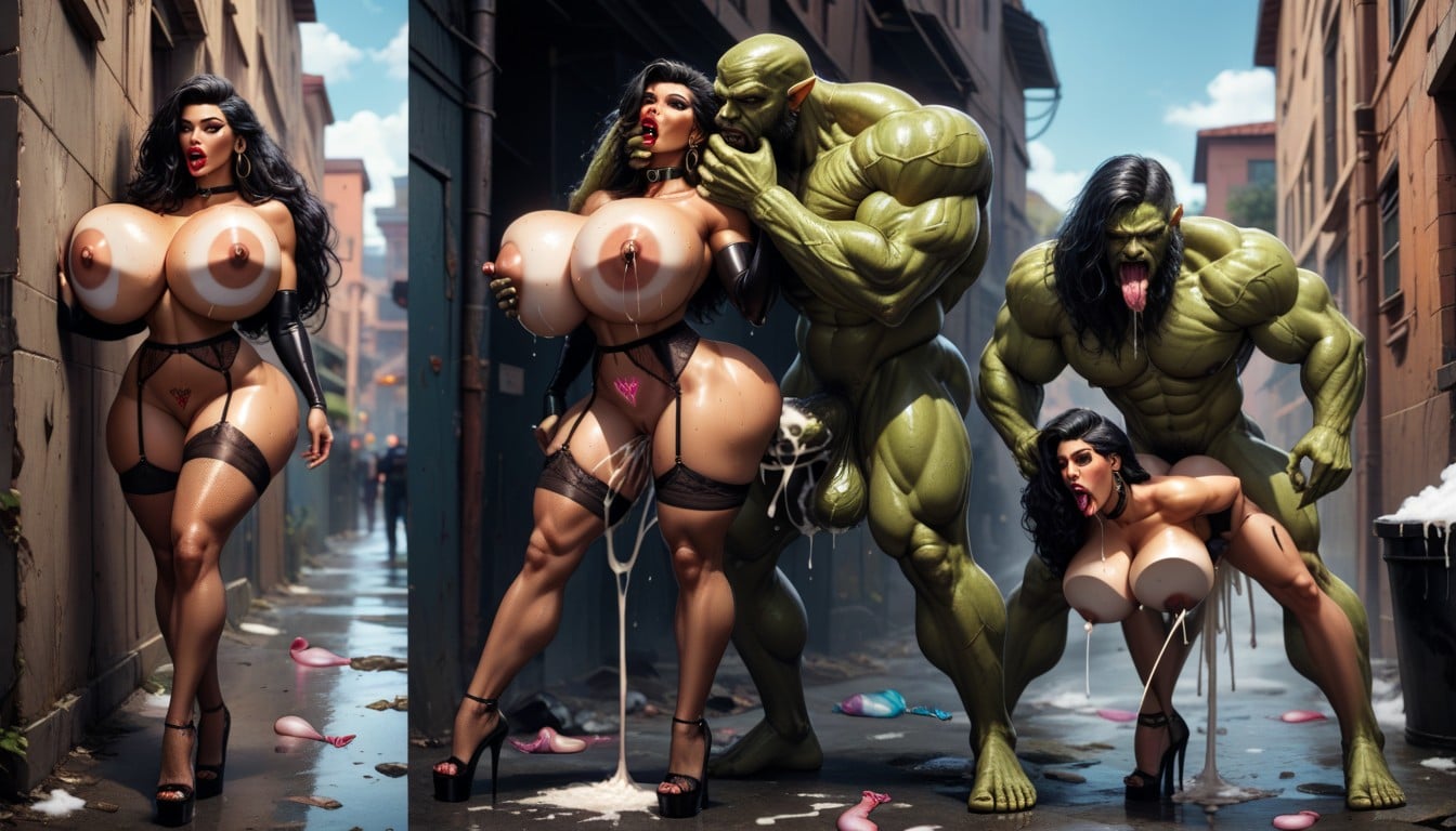 Black Fishnet Stockings, Crotch Tattoo, Used Condoms On Floor AI Porn