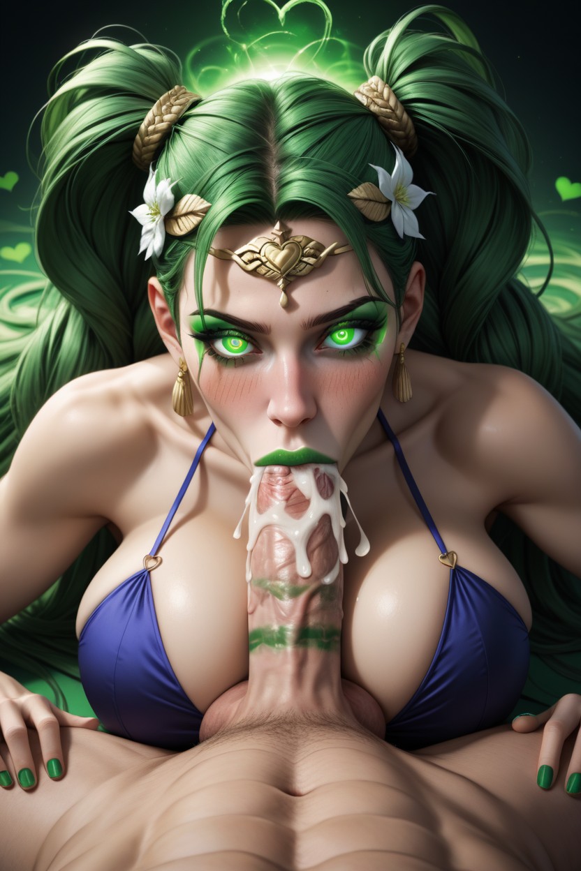 Horny, Green Lipstick Marks On Penis, Squeezing Breasts AI Porn