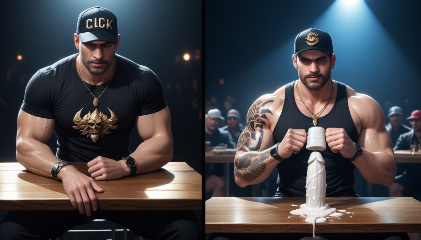 Tattoos, Sitting On Stage, Cocks Look Like Vibrating Dildos AI Gay Porn