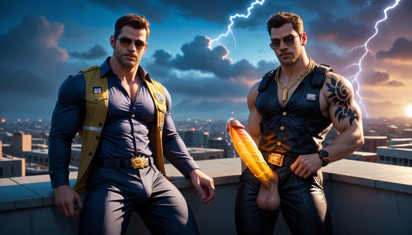 Lightning Realms, Two Tops, Dark Sun Glasses AI Gay Porn
