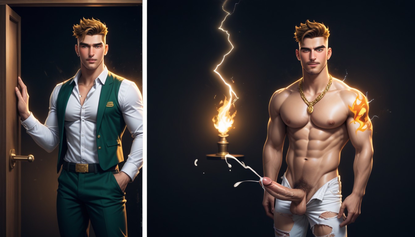 Dildos, Buzzcut, Seto Aihara From Camp Buddy As God Of Thunder AI Gay Porn