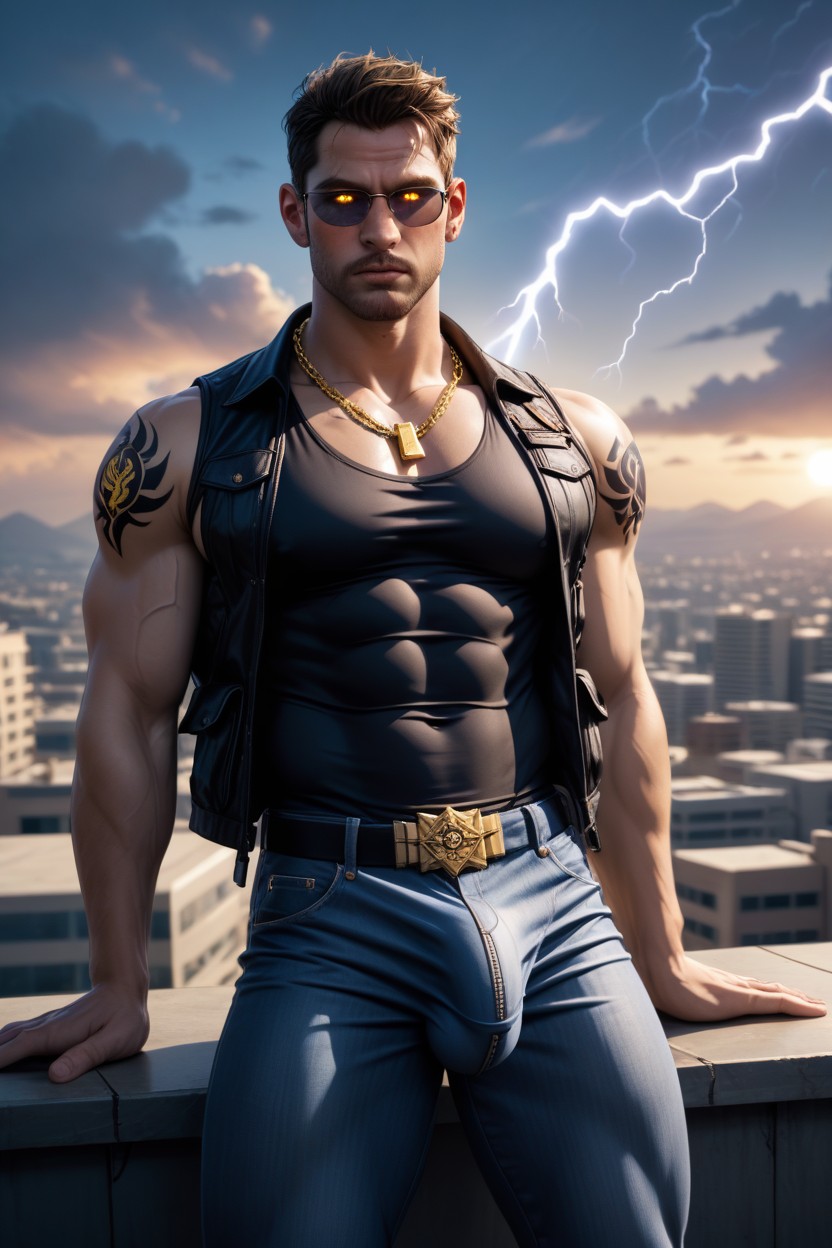 Rooftop, Blushing, Fleshy Glowing Cock AI Gay Porn