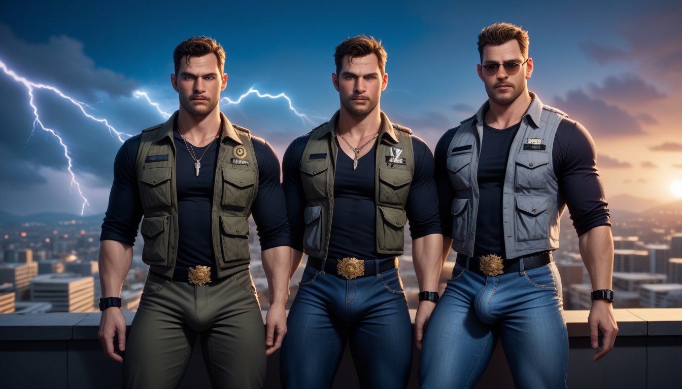 Open Vest, Big Erect Vibrating Cock, Bored AI Gay Porn