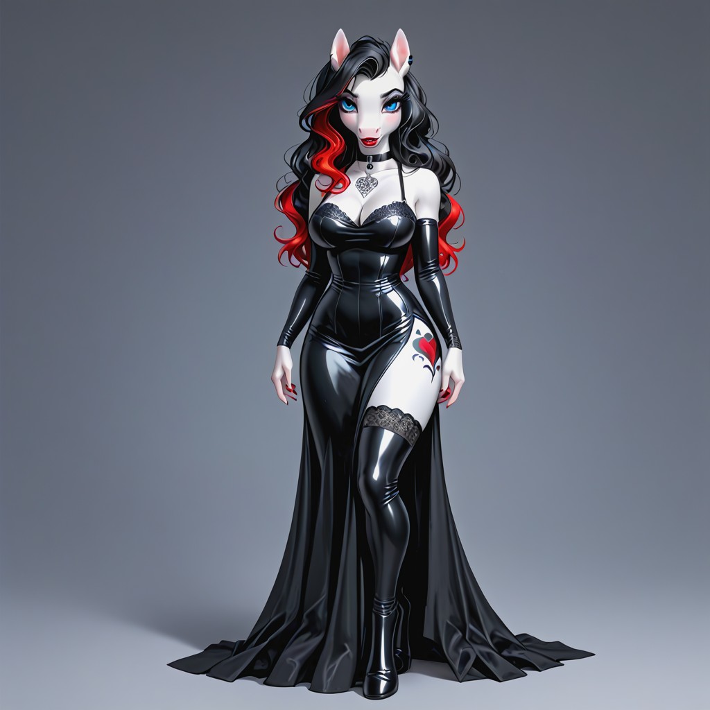 Equinespussy, Female Pony, Gothic Dress Furry AI Porn