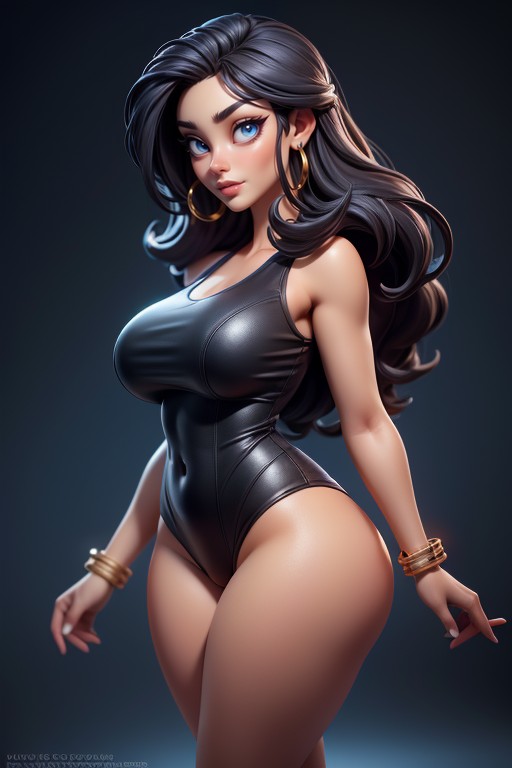 25+, Fully Exposed Thighs, Powder Blue One Piece Swimsuit Hentai AI Porn