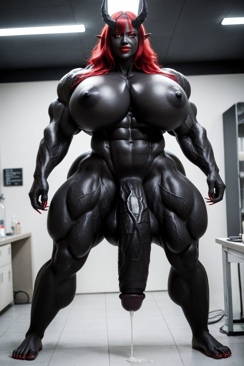 Muscular, Exaggerated Massive Black Cock, Breast Expansion Shemale AI Porn