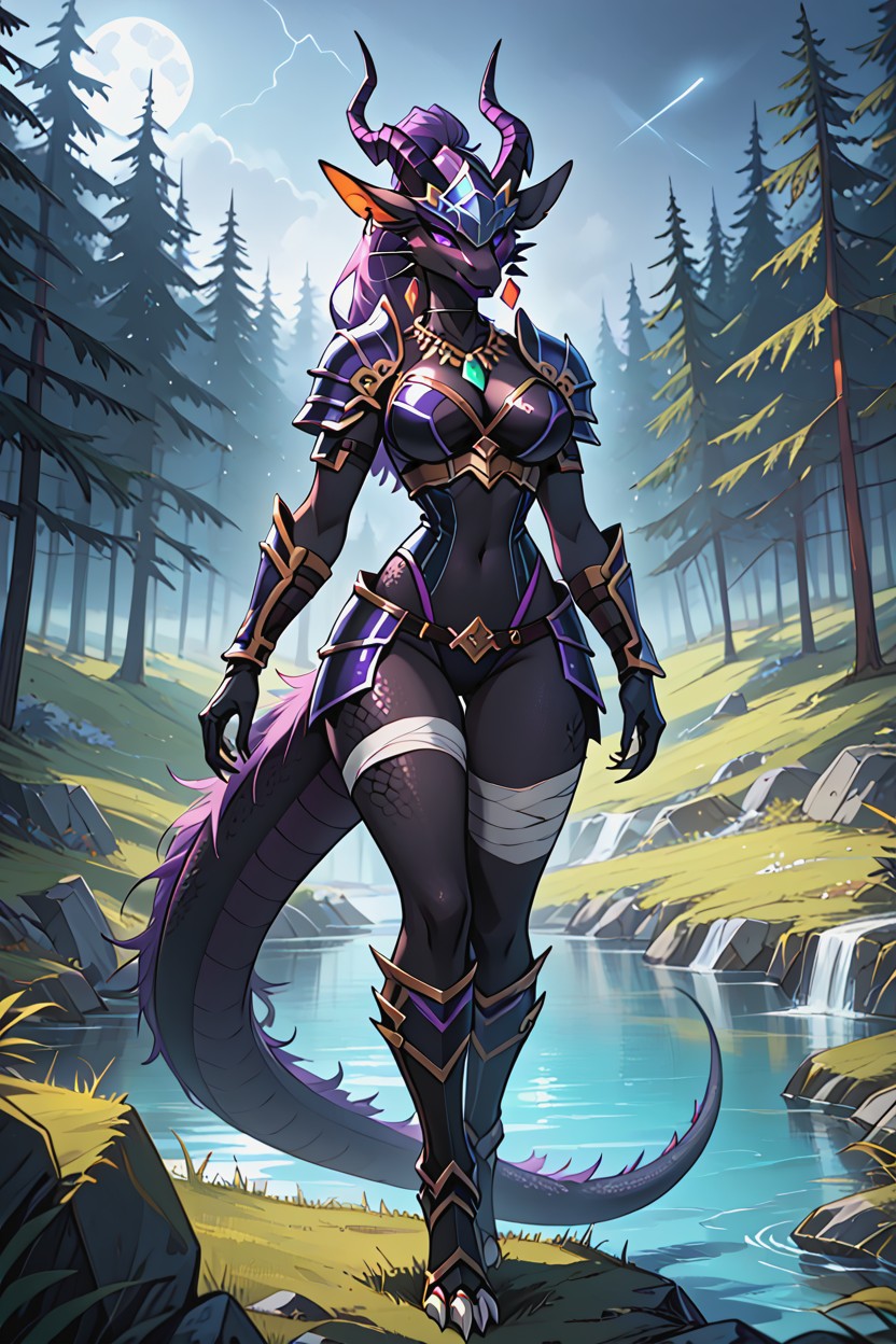 Full Body, Armored Skirt, Voluptuous Furry AI Porn