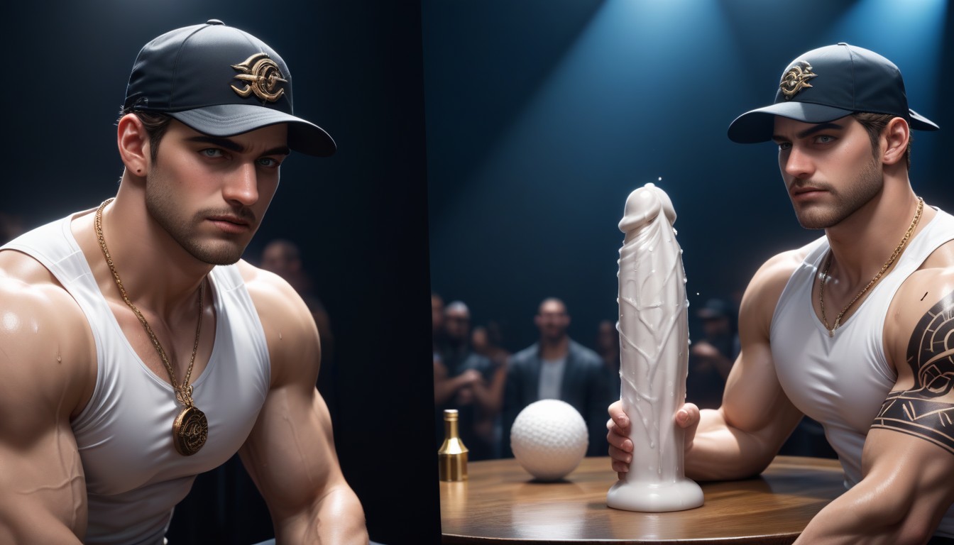 Bbc Embroidered On Cap, Tattoos, Oiled Bodies AI Gay Porn