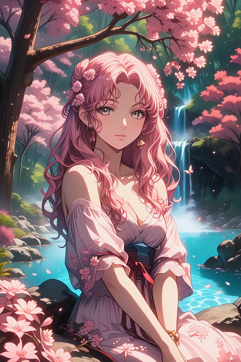 Moss Covered Rocks, Nature, Ethereal Pink Atmosphere Hentai IA