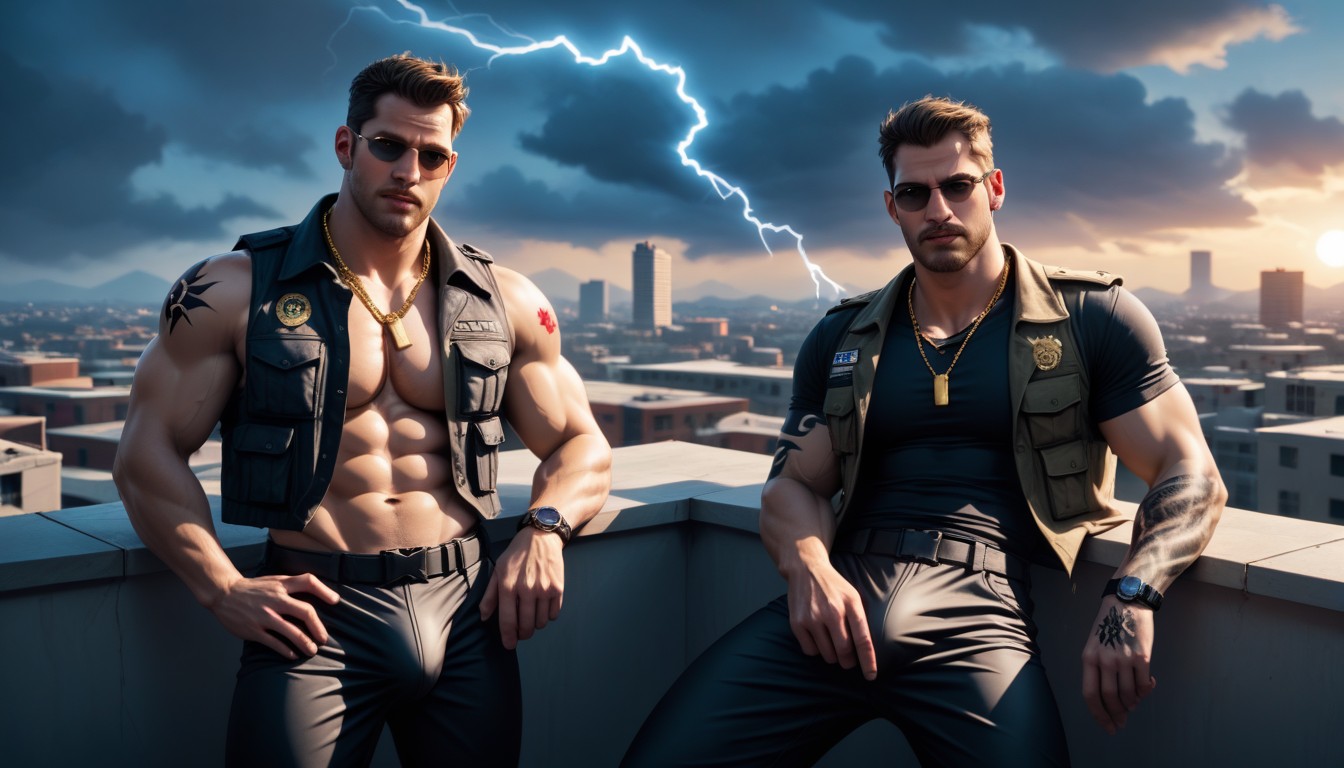 Motion Lines, Boyish Charm, Open Vest AI Gay Porn