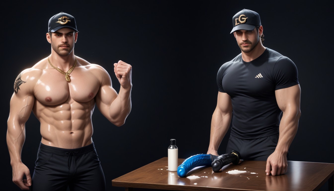 Piles Of Dry White Powder On Cocks, Hands Up, Horny Aggressive Tops AI Gay Porn
