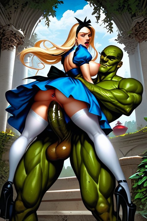 Alice From Alice In Wonderland, The Cheshire From Alice In Wonderland Fucks A Woman From Behind With A Big Dick, Blonde Hair AI Porn