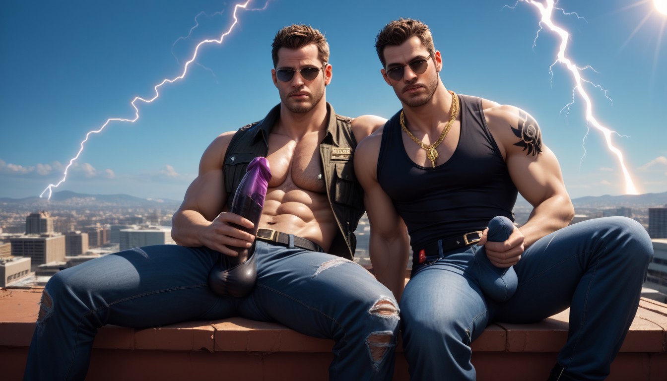 Electric Penis, Cock Looks Like Vibrating Dildo, Open Vest AI Gay Porn