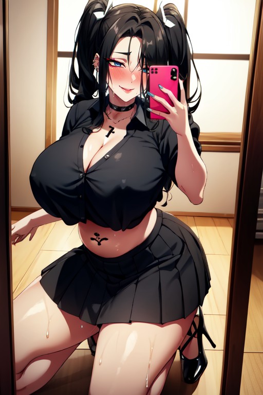 No Chin, Full Arm Red Rose Tattoos, Low Hanging Breast AI Porn