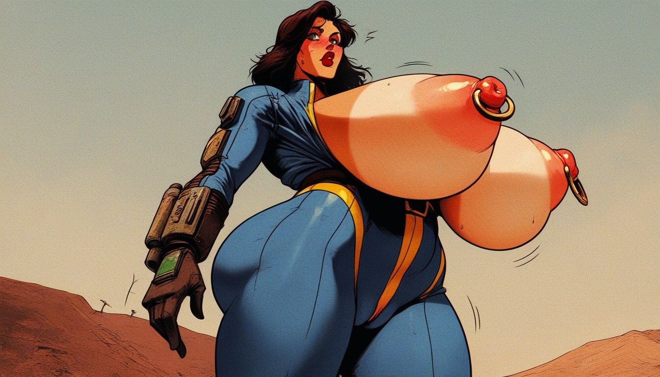 Long Erect Nipples, Fallout Vault Dweller, Huge Long Thick Nipples AI Porn