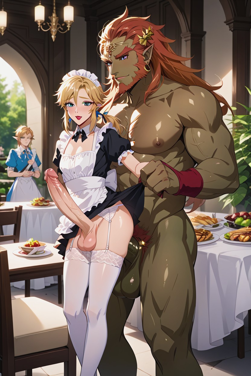 Oiled Skin, Garden, Black Maid Costume Hentai AI Porn