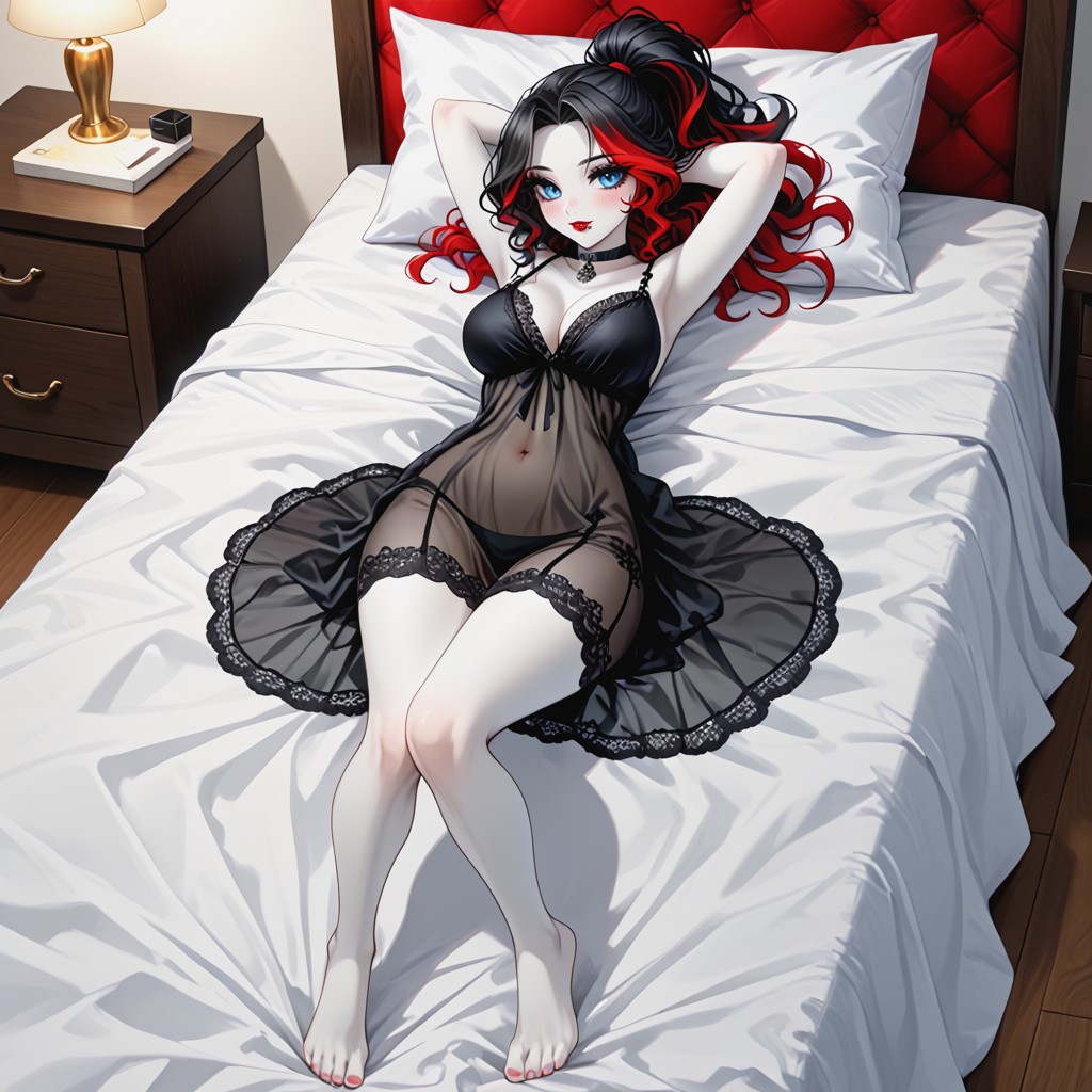 Gothic, Thick Red Lipstick, Bangs Furry AI Porn