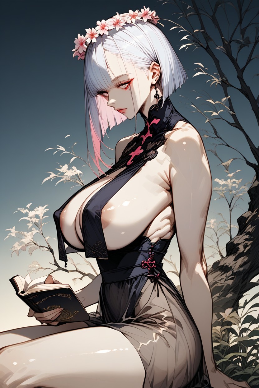 25+, Sheer Sarong Draped Around Hips, Wearing Flower Crown Hentai AI Porn