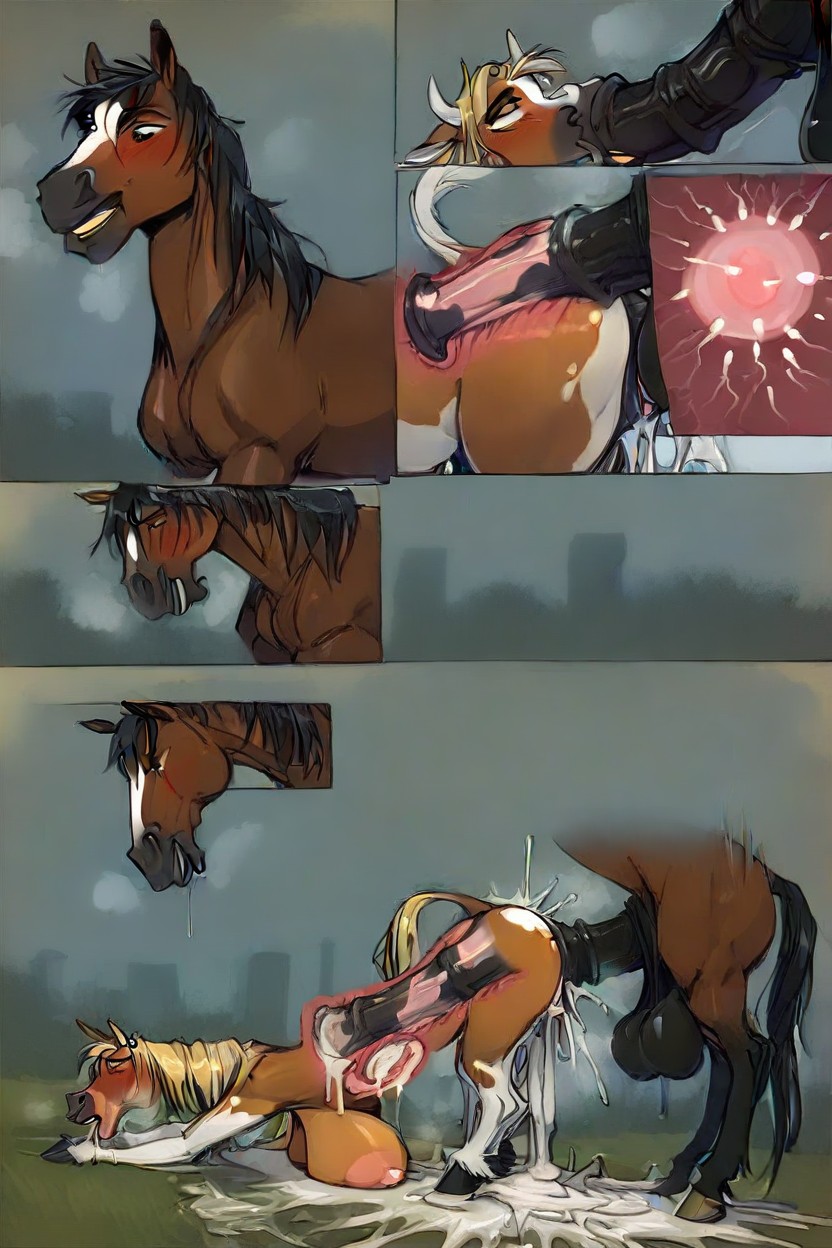 Cattlegirl Pussy Fucked By In A Field, Excessive Cum, Asymmetrical Breasts AI Porn