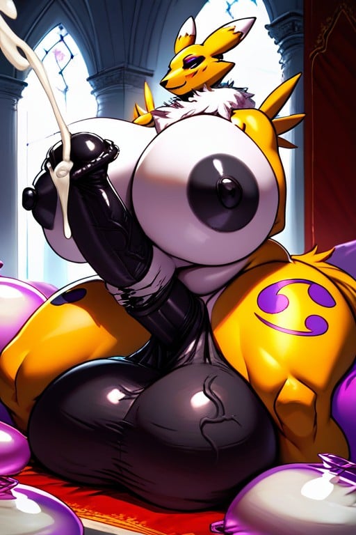 Colossal Belly, Massive Filled Condoms, Laying Furry AI Porn
