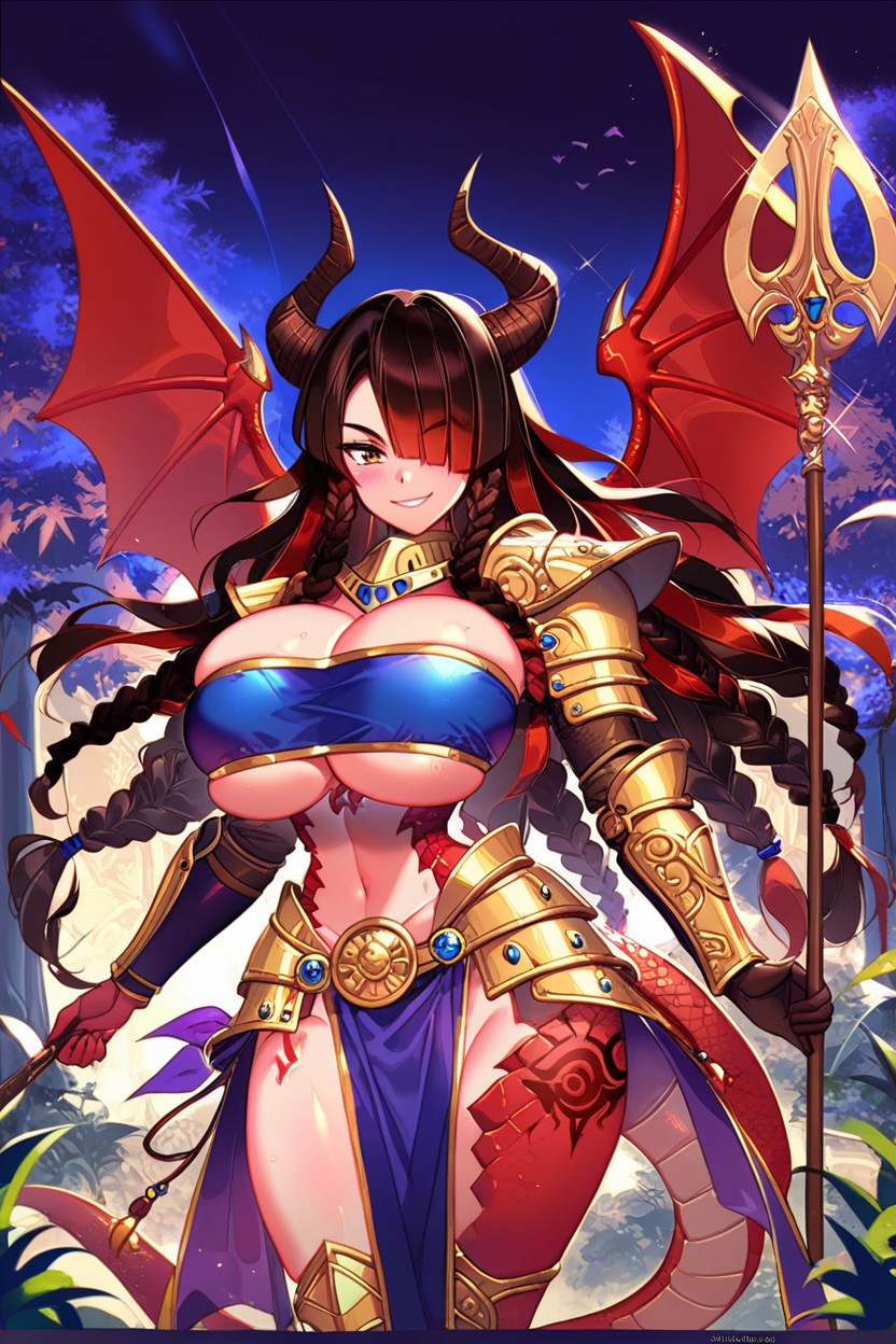 Dragon Wings, Cropped Silk Turtleneck Underneath Cuirass, Hourglass AI Porn