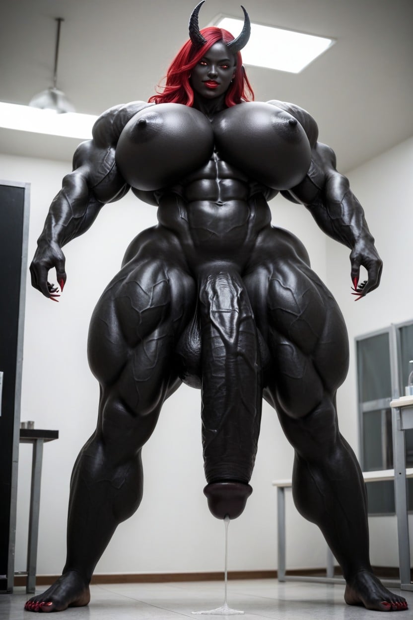 Gigantic Veins All Over Her Body, Black Cock Bigger Than Body, Gigantic Flaccid Black Cock Shemale AI Porn