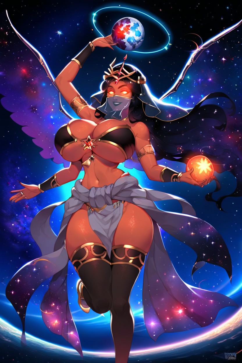 Hair Made Of Red Galaxies, Holding Star, Embodying Space Hentai AI Porn
