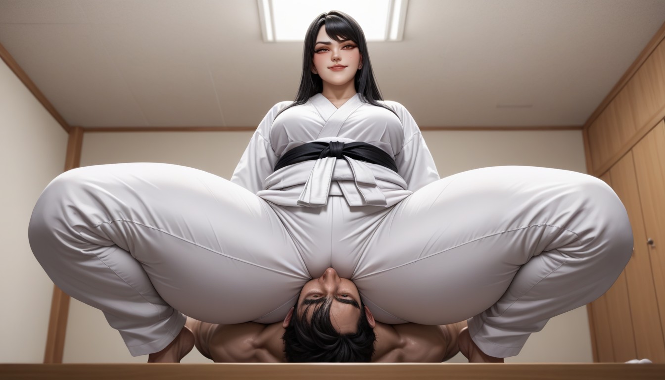 Brown Eyes, Kneeling, Karate Room AI Porn