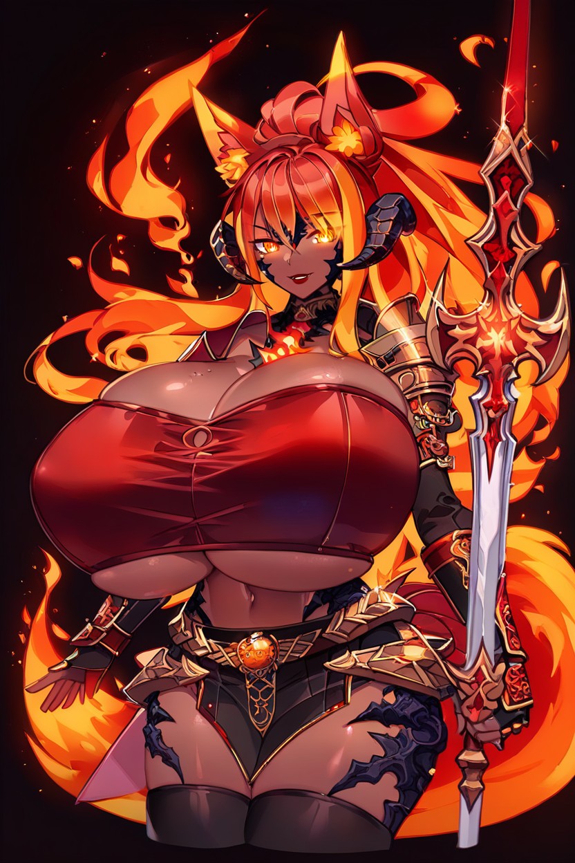 Red Lipstick, Colossal Breast, Huge Axe Ebony AI Porn