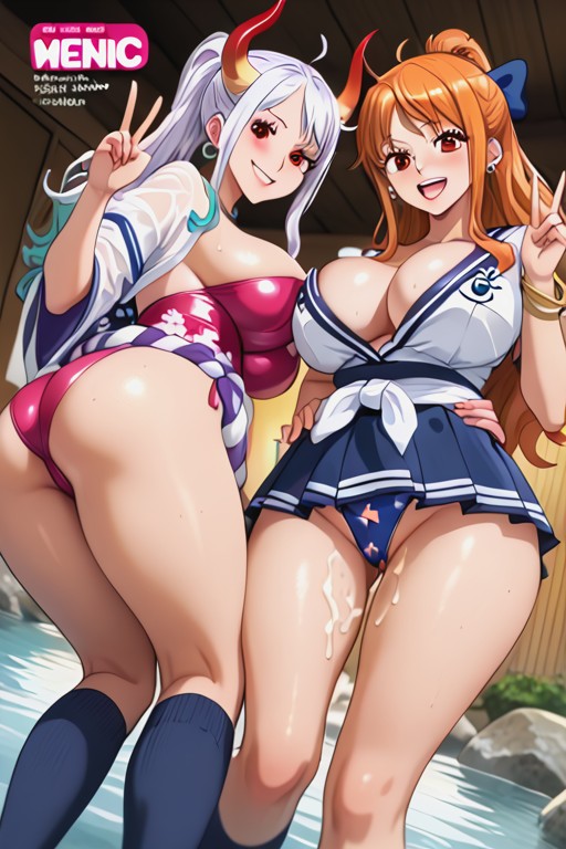 Showing Panties, Clear Face, Two Women Hentai AI Porn