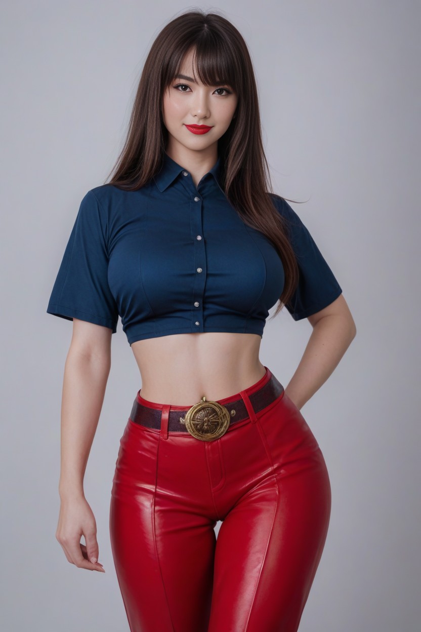 Long Length Hair, Natural Breast, Naked Belly Button AI Porn
