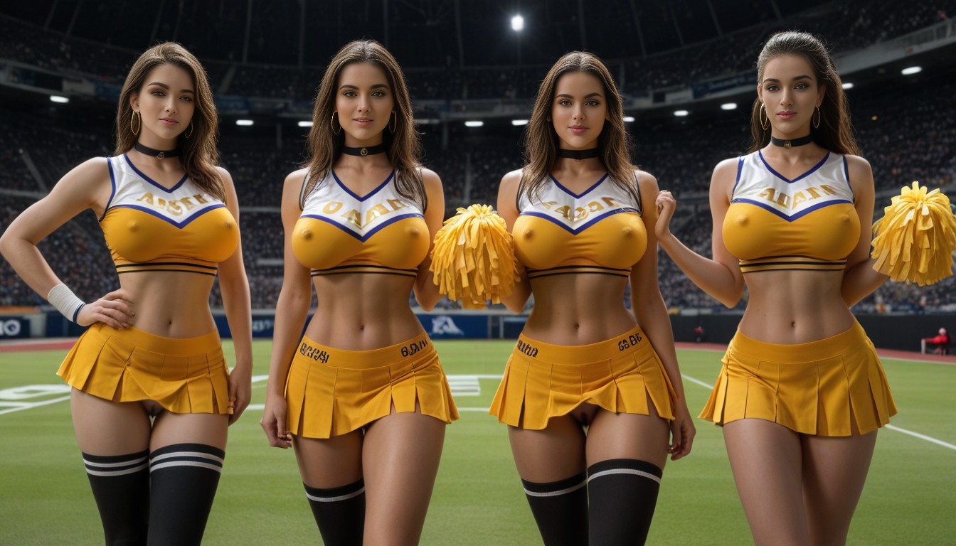 Crop Top Under The Boobs, Pussy Exposed, Gold Logo On Crop Top AI Porn