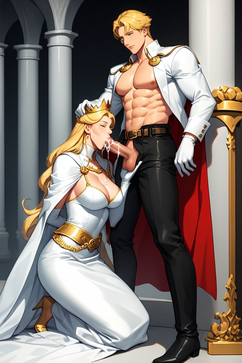 Cum Dripping From Princess Mouth, Sucking Man's Penis, Princess Sucking Penis AI Gay Porn