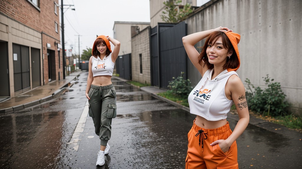 Back To The Wall, Rain, Open Clothes Porno IA