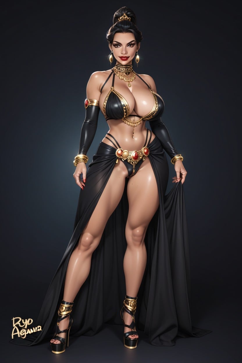 Heavy Make Up, Dominant Pose, Gloved Hands AI Porn