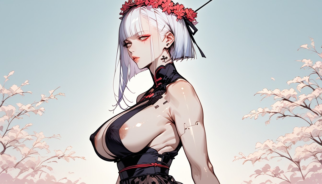 Glowing Pink Eyes, Bubbles, Sheer Sarong Draped Around Hips Hentai AI Porn