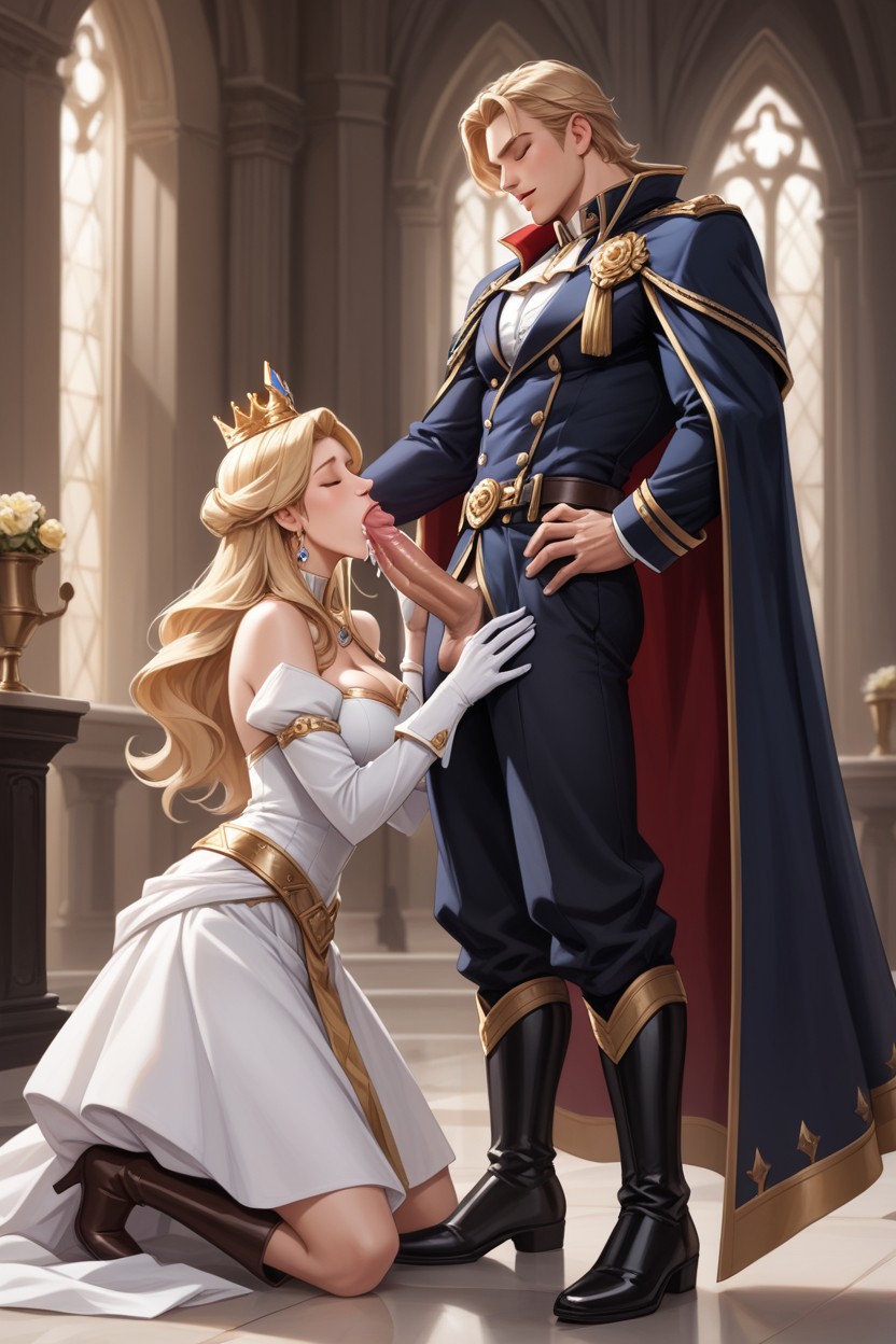 White Royal Gloves, Princess Sucking Penis, Giving A Blowjob To Man AI Gay Porn