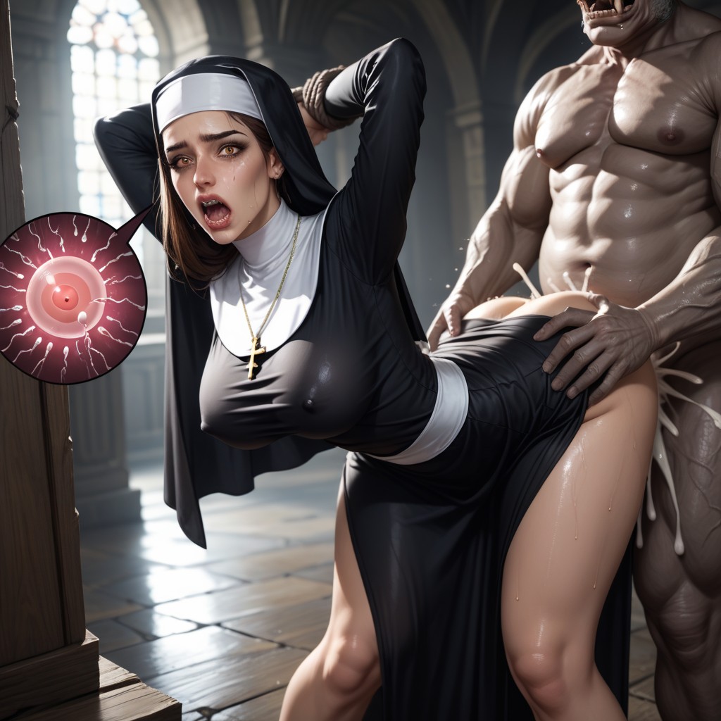 Monster Demon Cock Bottoming Her Out, Medium Breast, Erect Nipples AI Porn