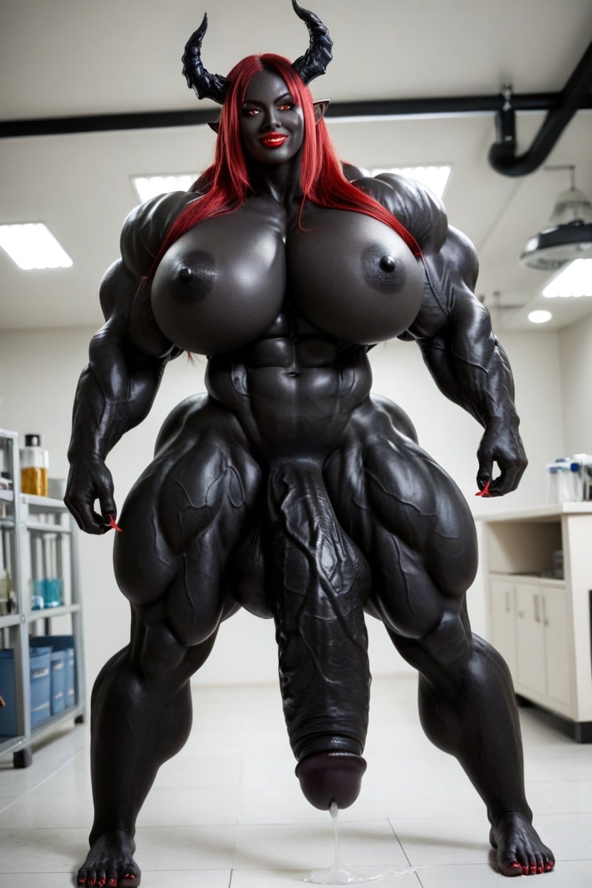 Seductive Pose, Black Skin, Muscular Thighs Shemale AI Porn