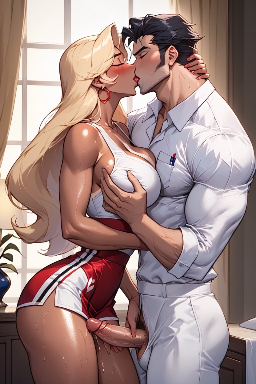 Wasp Waist, Red Sports Bra, Supermodel Body AI Porn