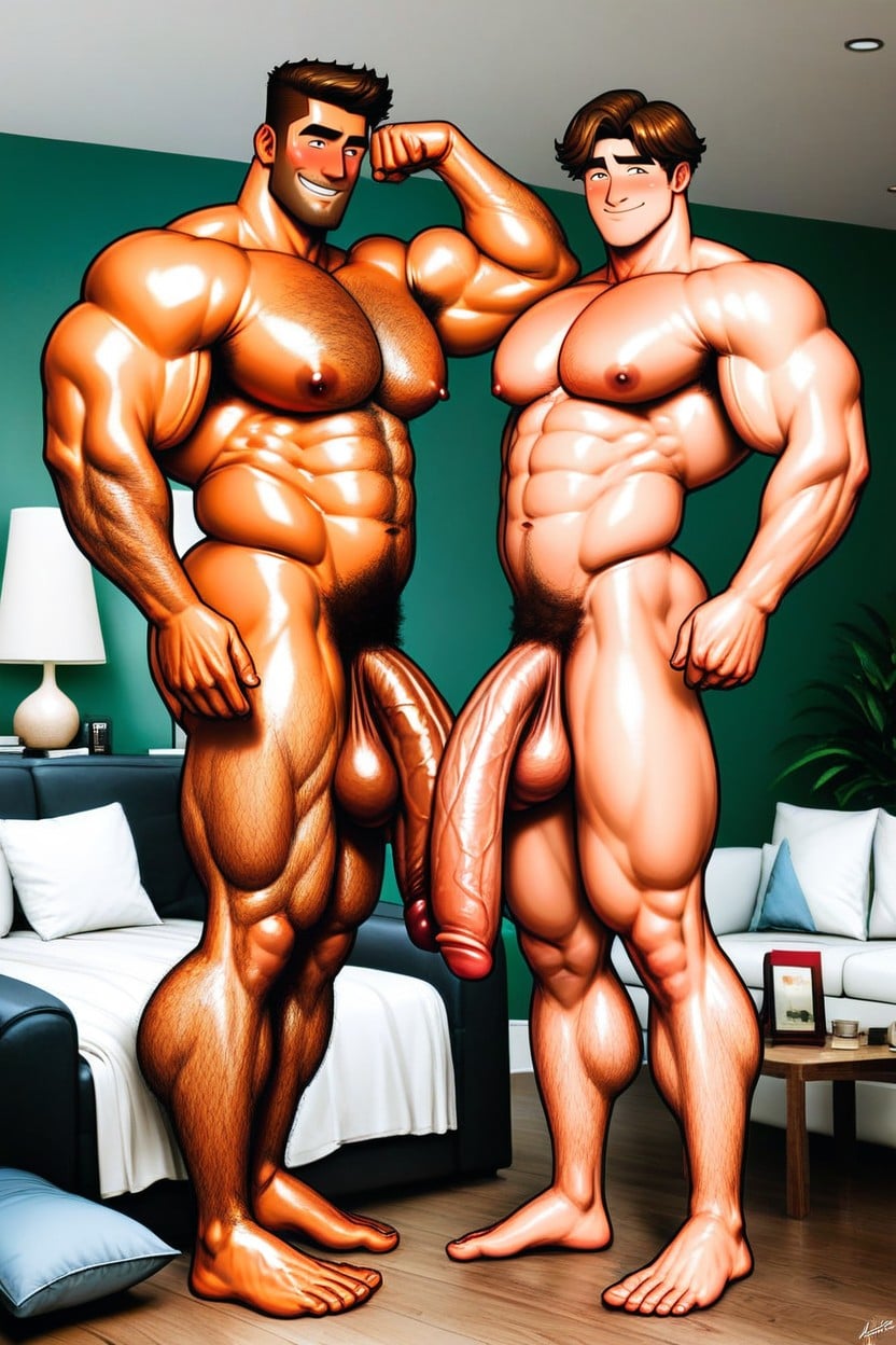 Oiled Cock, Brown Hair, Massive Penis AI Gay Porn