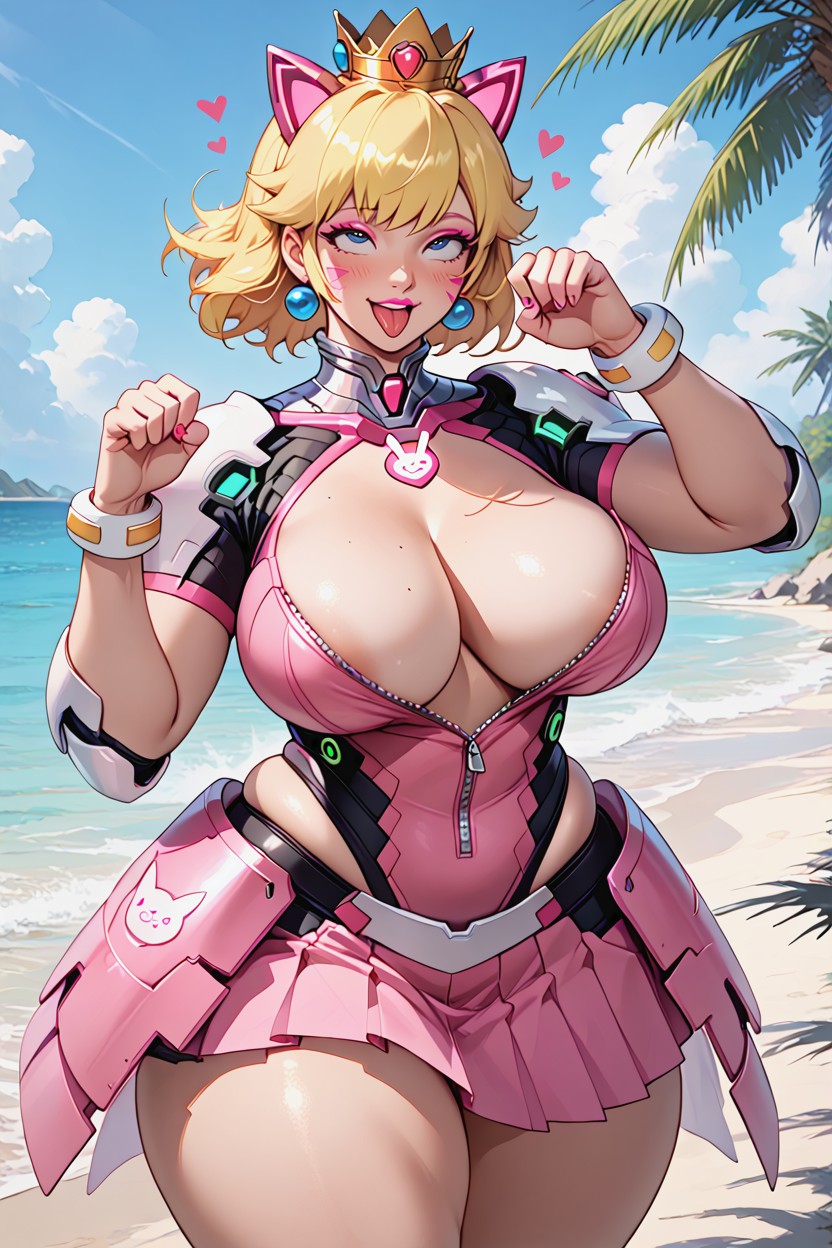Golden Crown, Princess Peach Hair Style, Standing Hentai AI Porn