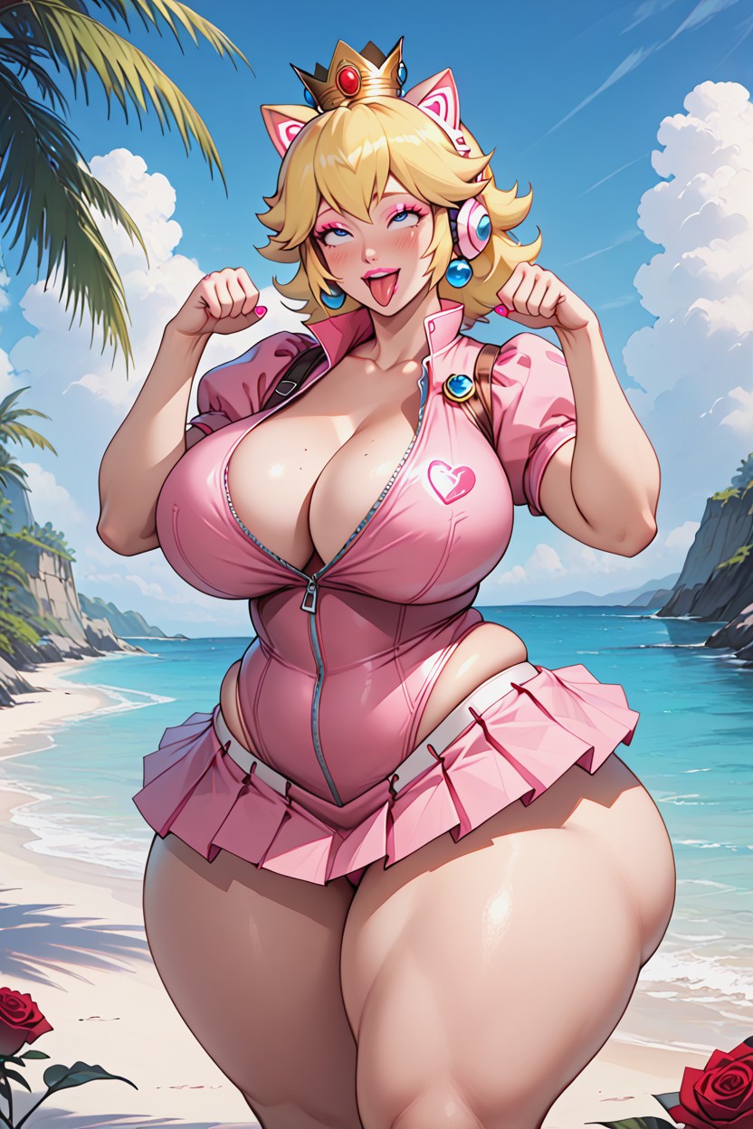 On A Beach, Tigh Clothing, Princess Peach Hair Style Hentai AI Porn