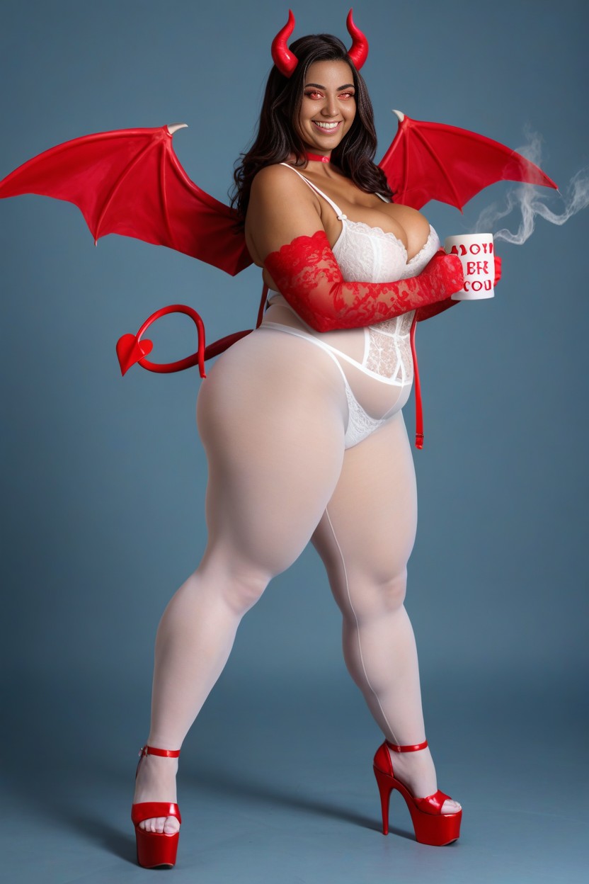 Red Skin, Red Devil Horns, Platform Heels AI Porn