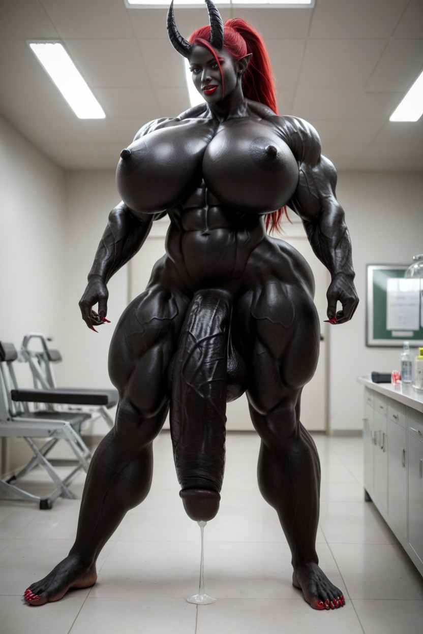 Glowing Red Eyes, Toned Muscles, Hourglass Figure ニューハーフAIポルノ